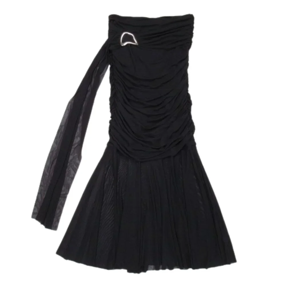 By Anthropologie Ruched Sash Mermaid Maxi Long Peekaboo Skirt Black S